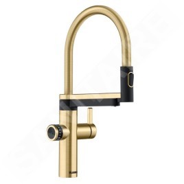 Blanco EVOL-S Pro - Mitigeur d'évier avec bras flexible, douchette et fonction de filtration, doré/noir 527430