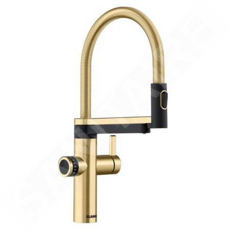 Blanco EVOL-S Pro - Mitigeur d'évier avec bras flexible, douchette et fonction de filtration, doré/noir 527430