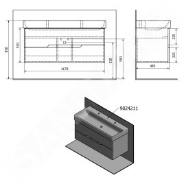 Sapho Mediena - Meuble-vasque 1170x510x485 mm, blanc mat MD120
