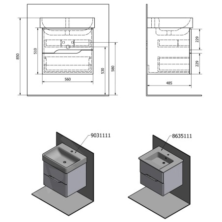 Sapho Mediena - Meuble-lavabo 560x510x485 mm, blanc mat MD060