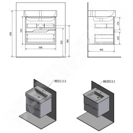 Sapho Mediena - Meuble-lavabo 570x507x485 mm, blanc mat/dub graphite MD061