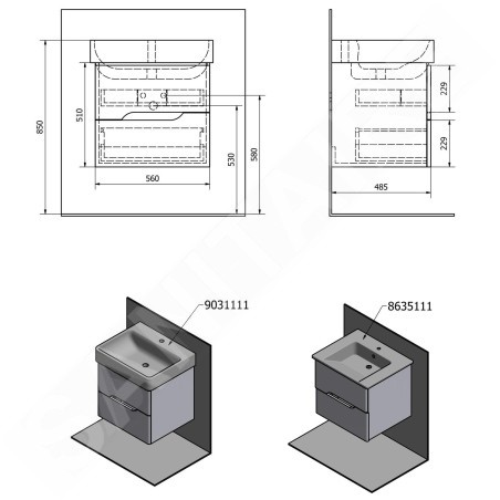 Sapho Mediena - Meuble-lavabo 570x507x485 mm, blanc mat/dub graphite MD061