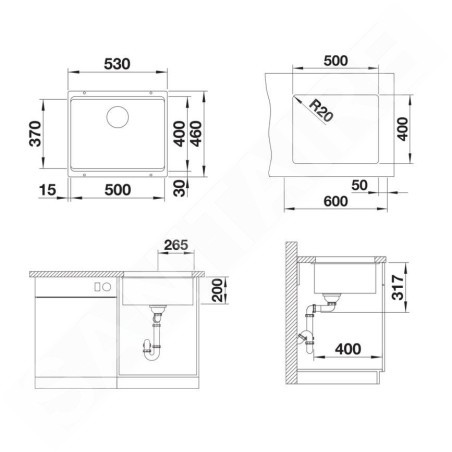 Blanco Etagon 500 - Évier en silgranit 50x40 mm, avec accessoires, gris rocher 527758