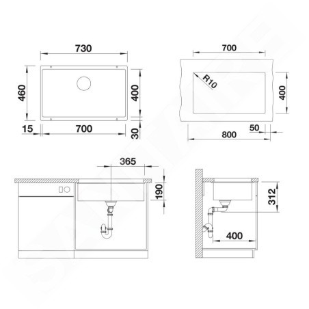 Blanco Subline 700 - Évier en silgranit, 70x40 cm, blanc soft 527804