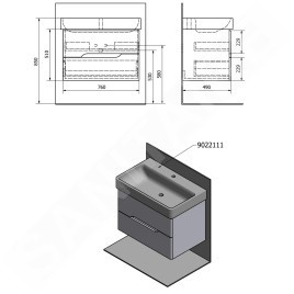 Sapho Mediena - Meuble lavabo 760x510x490 mm, blanc mat MD080