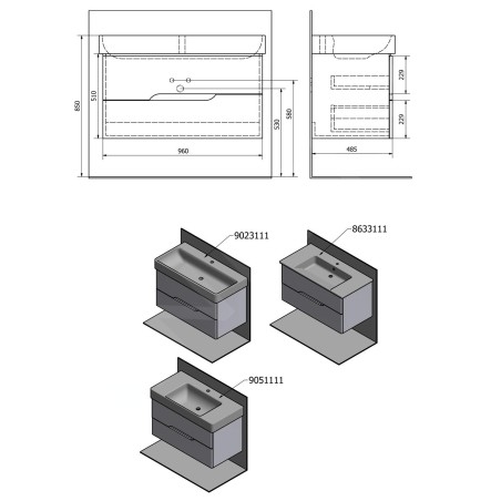 Sapho Mediena - Meuble-vasque 960x510x485 mm, blanc mat/chêne naturel MD102