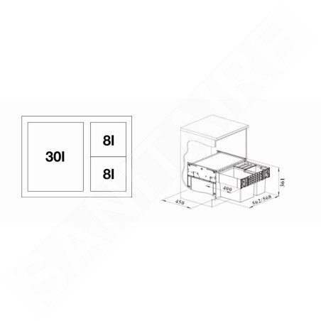 Blanco Select - Poubelle encastrable, diviséee, volume de 46 l 526205