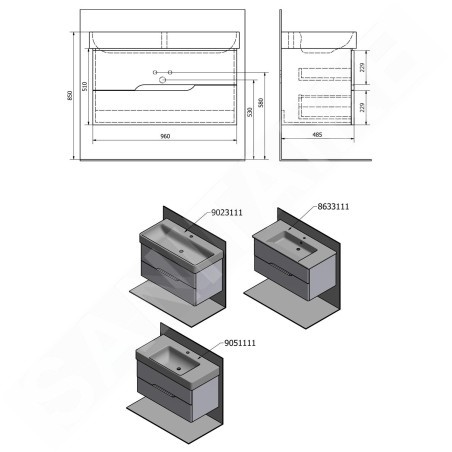 Sapho Mediena - Meuble-vasque 960x510x485 mm, blanc mat MD100