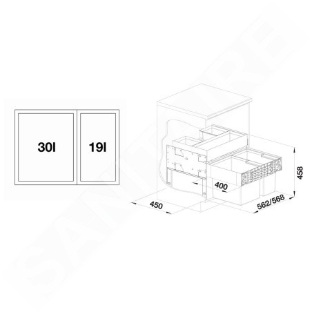Blanco Select - poubelle équipée, diviséee, volume de 49 l 526208