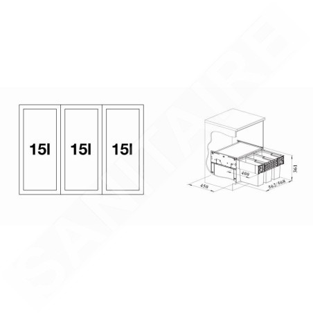 Blanco Select - Poubelle encastrable, diviséee, 45 l 526204
