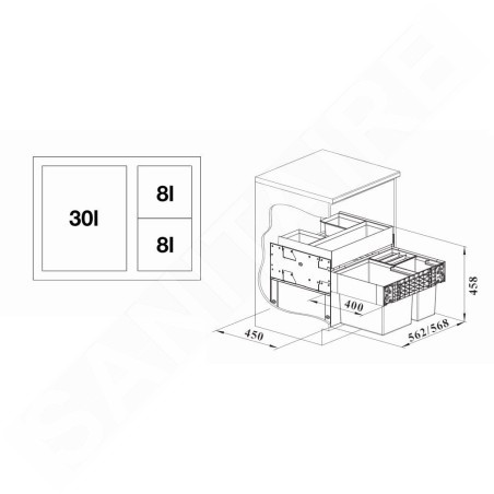 Blanco Select - Poubelle encastrable, diviséee, volume de 46 l 526210