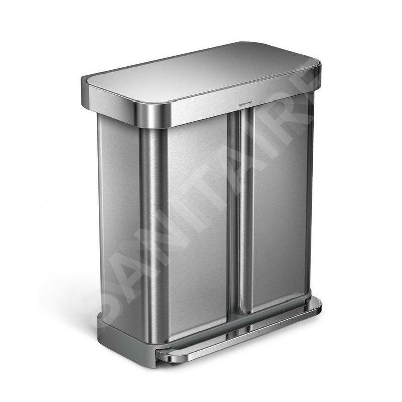 Simplehuman Poubelles - Poubelle de tri sélectif, poche pour sacs, 58 l, inox brossé CW2025