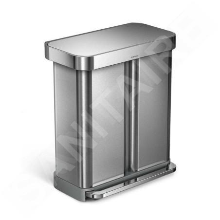 Simplehuman Poubelles - Poubelle de tri sélectif, poche pour sacs, 58 l, inox brossé CW2025