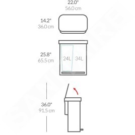 Simplehuman Poubelles - Poubelle de tri sélectif, poche pour sacs, 58 l, inox brossé CW2025