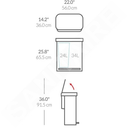 Simplehuman Poubelles - Poubelle de tri sélectif, poche pour sacs, 58 l, inox brossé CW2025