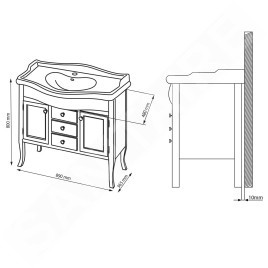 Sapho Retro - Meuble pour lavabo 890x800x480 mm, hêtre 1620