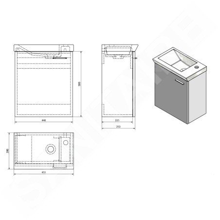 Aqualine Zoja - Lavabo suspendu 440x500x235 mm, blanc 51046
