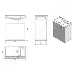 Aqualine Zoja - Meuble lavabo 440x500x235 mm, chêne platine 51046DP