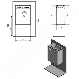 Aqualine Zoja - Meuble lavabo suspendu 395x500x220 mm, mali wengé 51049MW