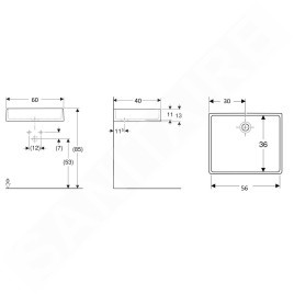 Geberit Publica - Évier en céramique 60x40 cm, blanc 360060000