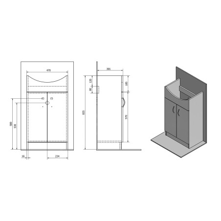 Aqualine Simplex Eco - Armoire avec lavabo 470x835x290 mm, blanc SIME500