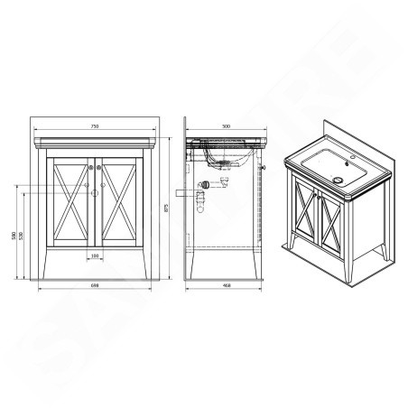 Sapho Cross - Meuble-vasque 70x81x47 cm, acajou CR075