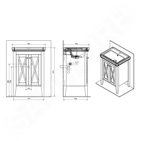 Sapho Cross - Meuble de lavabo 550x810x430 mm, acajou CR060