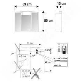 Aqualine Angy - Armoire de toilette 590x500x150 mm, blanc 541202
