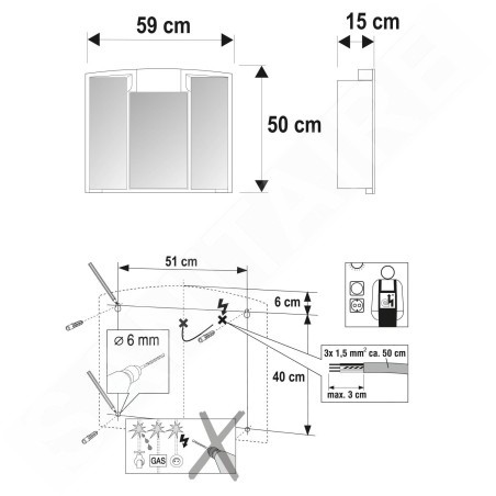 Aqualine Angy - Armoire de toilette 590x500x150 mm, blanc 541202