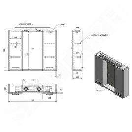 Aqualine Keramia Fresh - Armoire de toilette avec éclairage LED 700x600x140 mm, chêne platine 45029