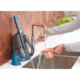 BLACK+DECKER Nettoyage - Aspirateur à main sans fil 12V, station de charge, titane/bleu BHHV320B-QW