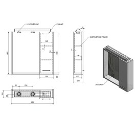 Aqualine Zoja - Armoire de toilette avec éclairage LED 600x600x140 mm, droite, blanc 45022