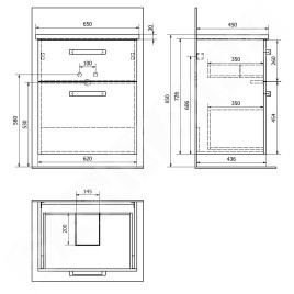 Aqualine Vega - Meuble vasque, 620x726x436 mm, 2 tiroirs, blanc VG063