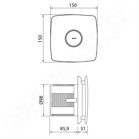 Sapho Cata X-Mart - Ventilateur axial de salle de bains avec X-MART automatique 10H, 15W, conduit 100 mm, acier inoxydable