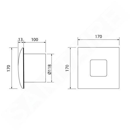 Sapho Cata Silentis - Ventilateur axial de salle de bains 12 INOX T avec minuterie, 20 W, 120 mm, acier inoxydable 01081300