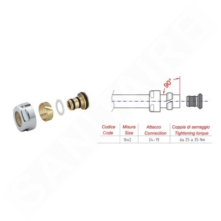 Sapho Accessoires - Raccord à compression pour Alupex 16 mm, chrome CP6020