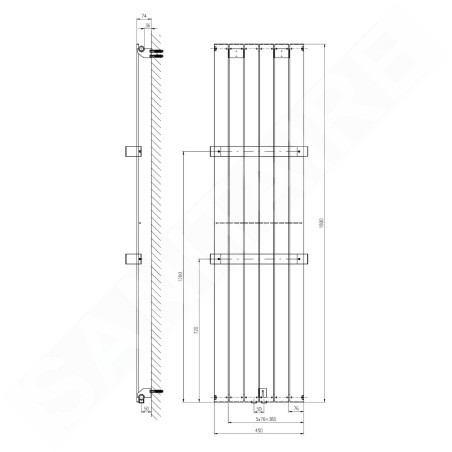 Sapho Colonna - Corps de chauffe 450x1800 mm, 910 W, blanc IR141