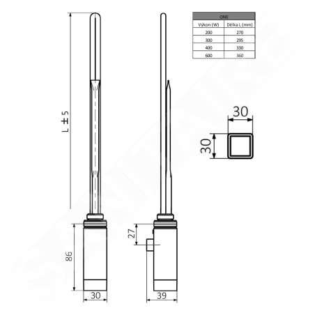 Sapho One - Tige de chauffage avec thermostat, 600 W, chrome ONE-C-600