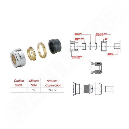 Sapho Accessoires - Raccord à compression pour cuivre 15 mm, chrome CP6015
