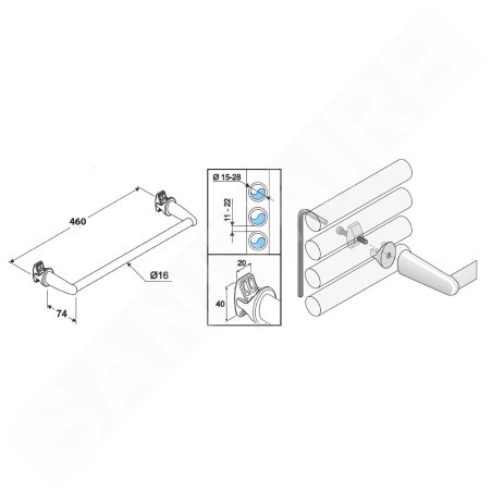 Aqualine Accessoires - Séchoir de serviettes, montage sur corps de chauffe, longueur460x125 mm, blanc IDR-50