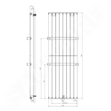 Sapho Colonna - Corps de chauffe 602x1800 mm, 1205 W, blanc IR160