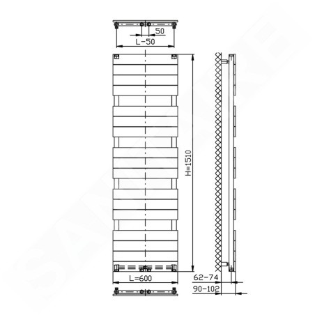 Aqualine Bondi - Sèche-serviettes 600x1510 mm, 810 W, anthracite DC445T