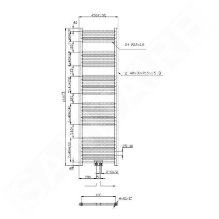 Novaservis Radiateurs - Elément chauffant droit 1600 mm, noir mat 450/1600/RS,5