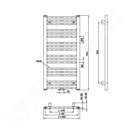Bruckner Albrecht - Sèche-serviette 400x930 mm, 327 W, noir 600.111.6