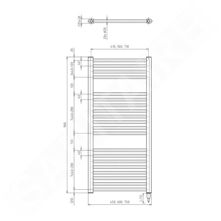 Aqualine Chauffage - Elément chauffant 45x96 cm, 300 W, noir mat ILE94TB