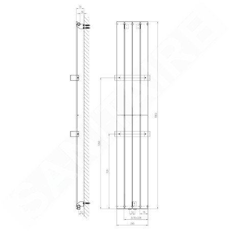 Sapho Colonna - Corps de chauffe 298x1800 mm, 614 W, blanc IR140