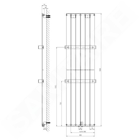 Sapho Colonna - Corps de chauffe 450x1800 mm, 910 W, argent métallique IR145