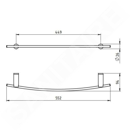Novaservis Metalia 2 - Porte-serviettes pour sèche-serviettes, 550 mm, chrome 6227/1,0