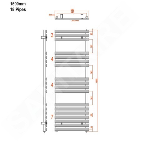 Sapho Jalousi - Corps de chauffe 600x1500 mm, 900 W, blanc 1801-09