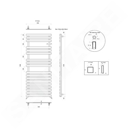 Sapho Truva - Corps de chauffe 600x1500 mm, 491 W, inox brossé NR325